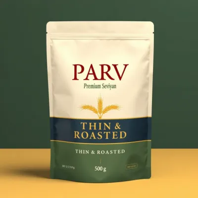 AI-Generated navy blue food pouch packaging