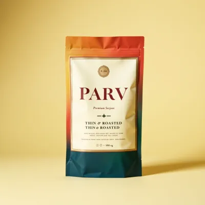 AI-Generated navy blue food pouch packaging