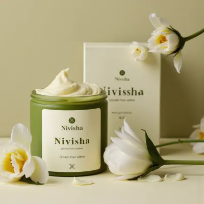 AI-Generated minimalistic cosmetics glass jar packaging