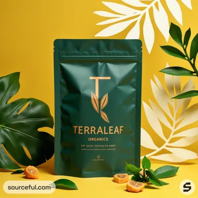 AI-Generated emerald green food pouch packaging