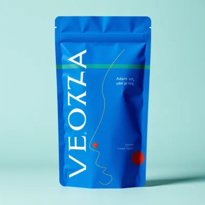 AI-Generated navy blue food pouch packaging