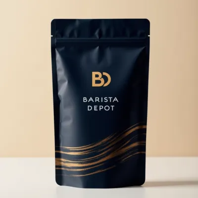 AI-Generated navy blue food pouch packaging