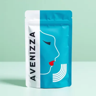 AI-Generated navy blue food pouch packaging