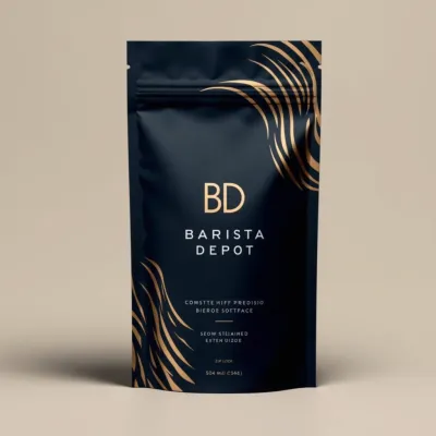 AI-Generated navy blue food pouch packaging