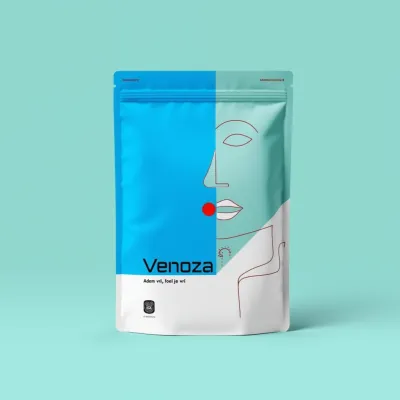 AI-Generated navy blue food pouch packaging