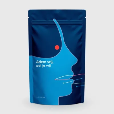 AI-Generated navy blue food pouch packaging
