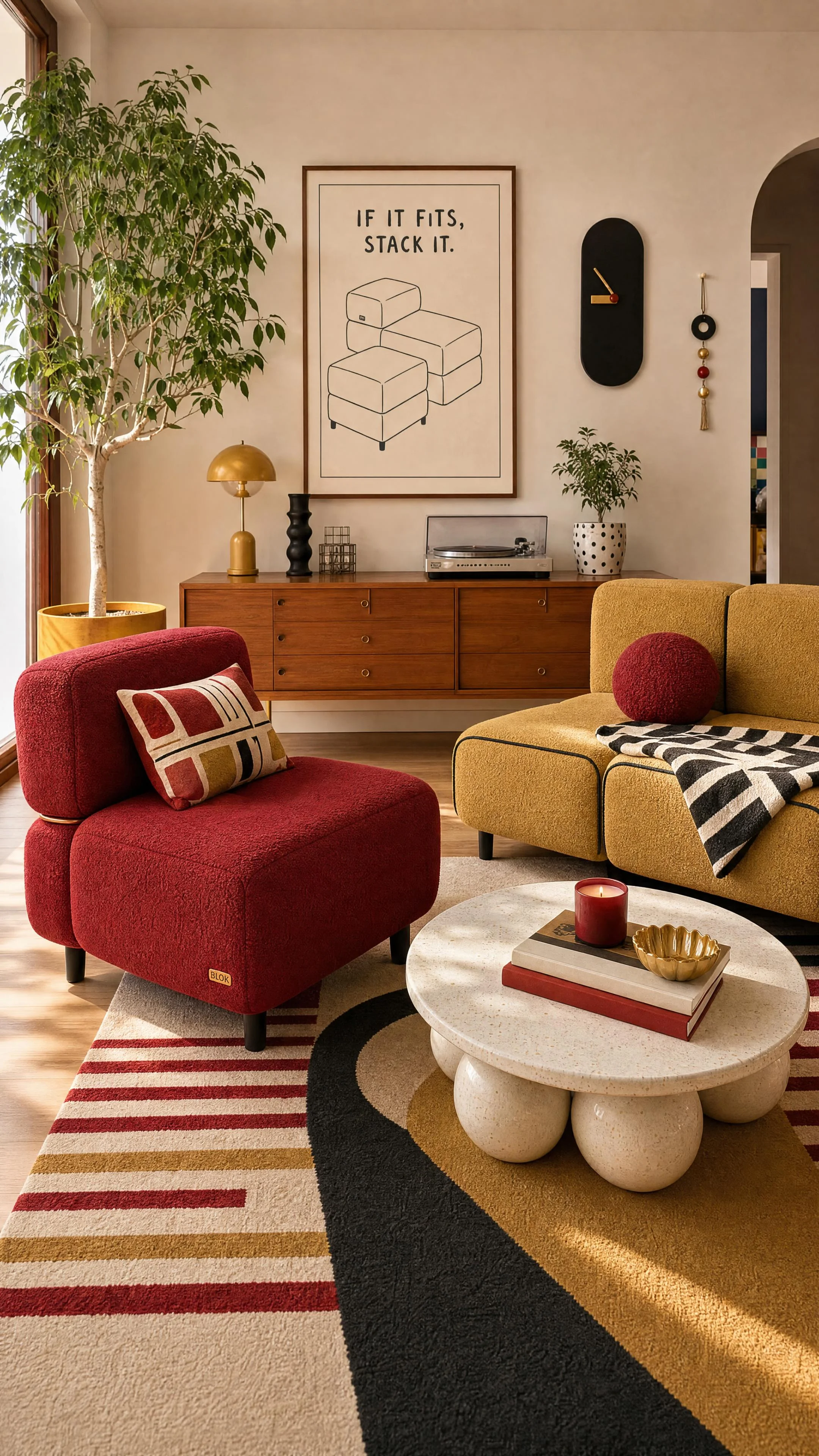 BLOK modular furniture arranged in a warm editorial interior