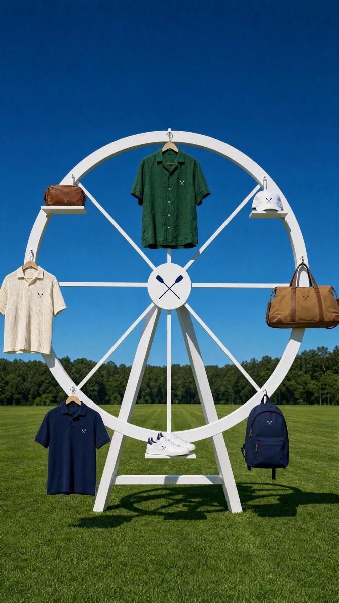 MARLOW clothing and accessories mounted on a white ferris wheel in a polo field