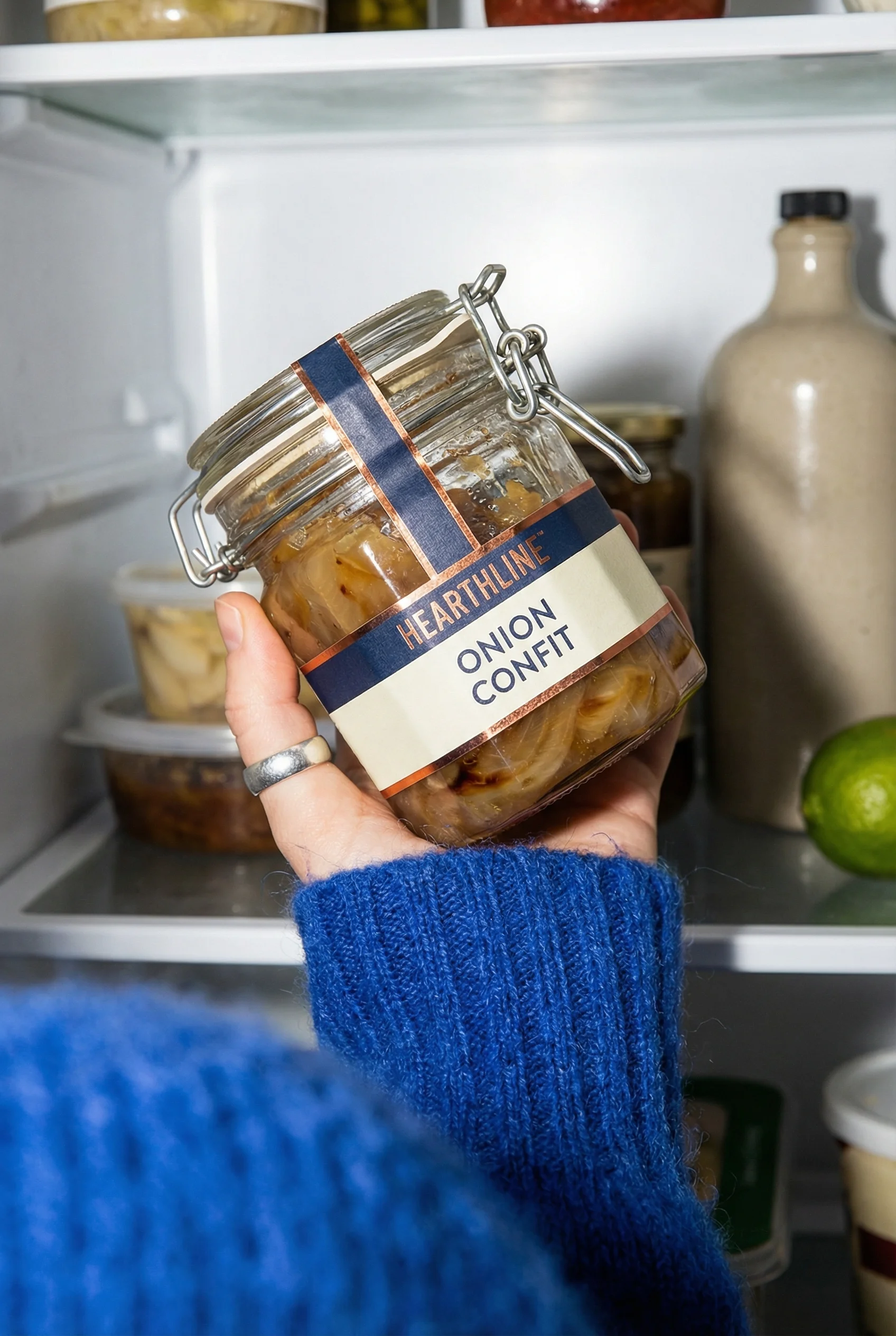 Onion Confit Fridge Grab public scene for TikTok Product Ad Examples for Ecommerce Teams