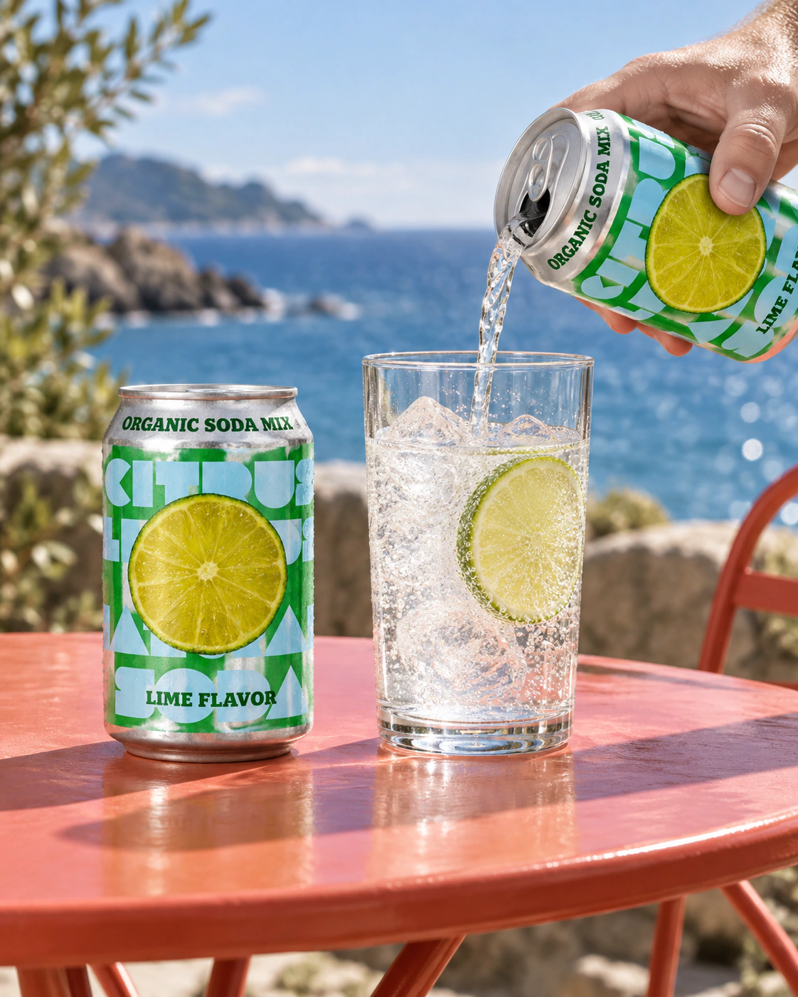 Lime flavour reference: lime soda poured into a glass