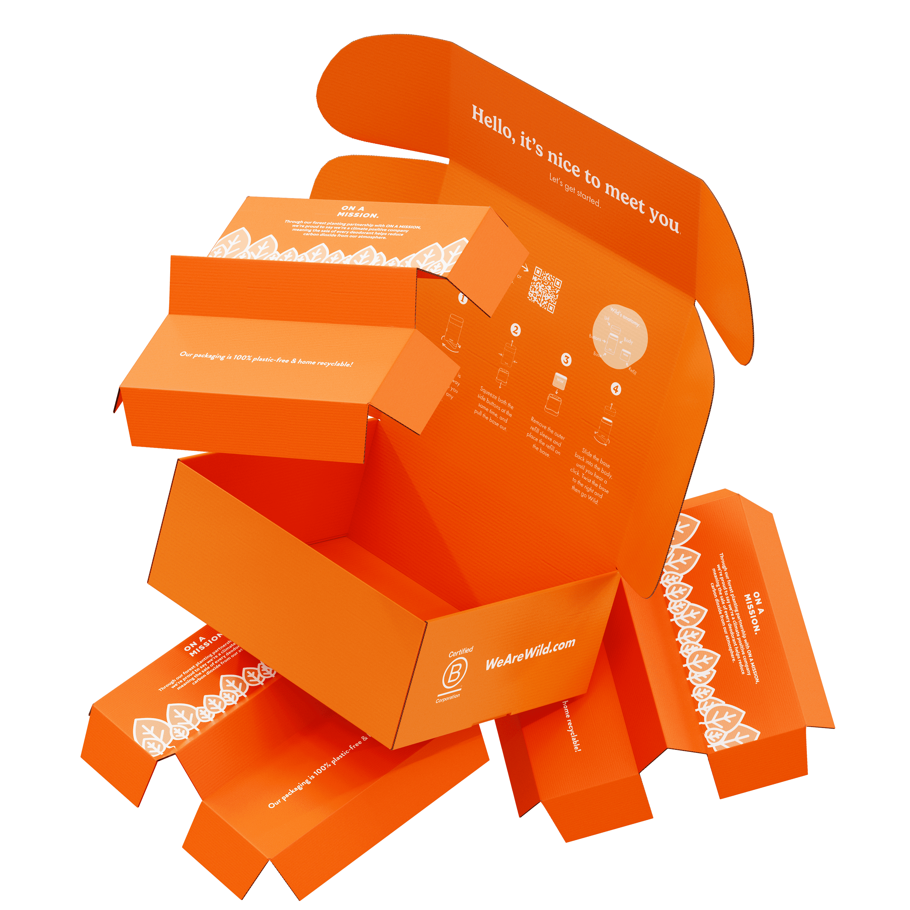 Fast-growing refillable deodorant brand Wild use custom inserts inside branded mailer boxes to keep things neat